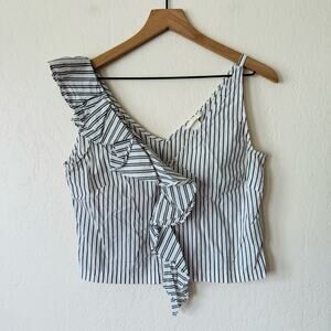 H&M | stripe ruffle tank full zip front closure